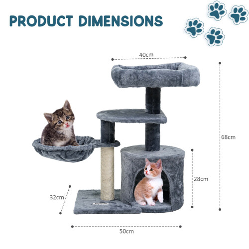 Large Multilevel Cat Tree Scratching Post with Plush Perches, Hideout and Rope Toy - Stable, Easy Assembly 1