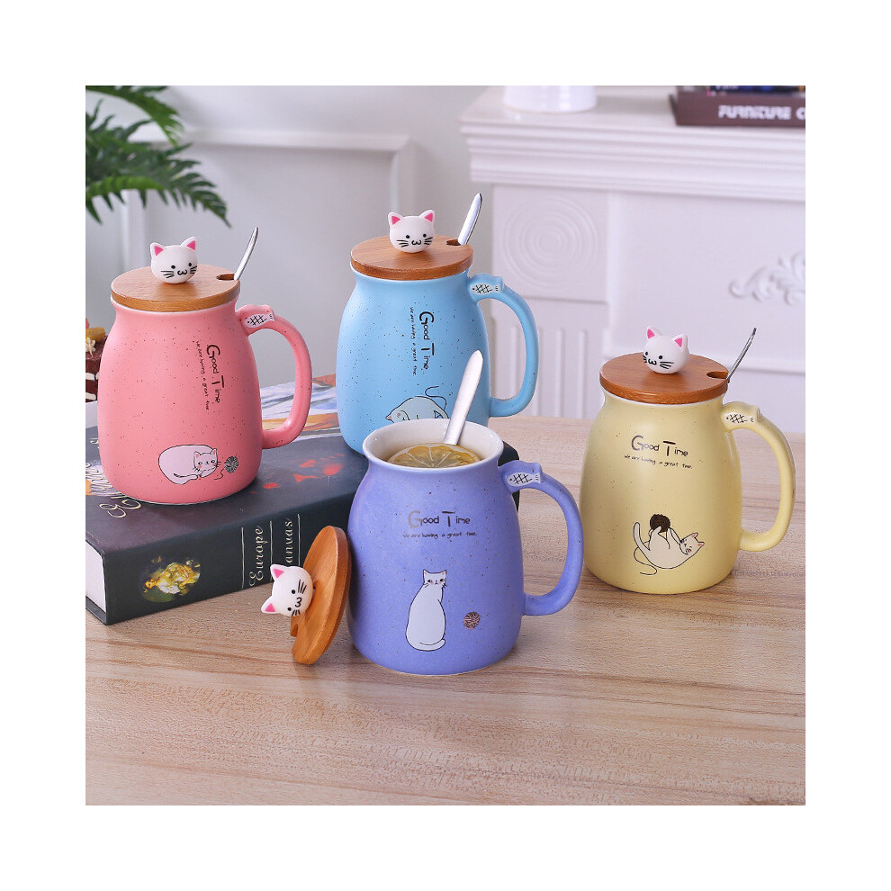 (Purple) Cup Cat Heatresistant Color Cartoon With Lid Cup Kitten Coffee Mug Milk Purple