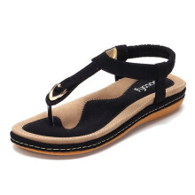 (Black, 39) Women Elastic Socofy Clip Toe Flat Beach Sandals Summer Shoes Slipper Flip Flops