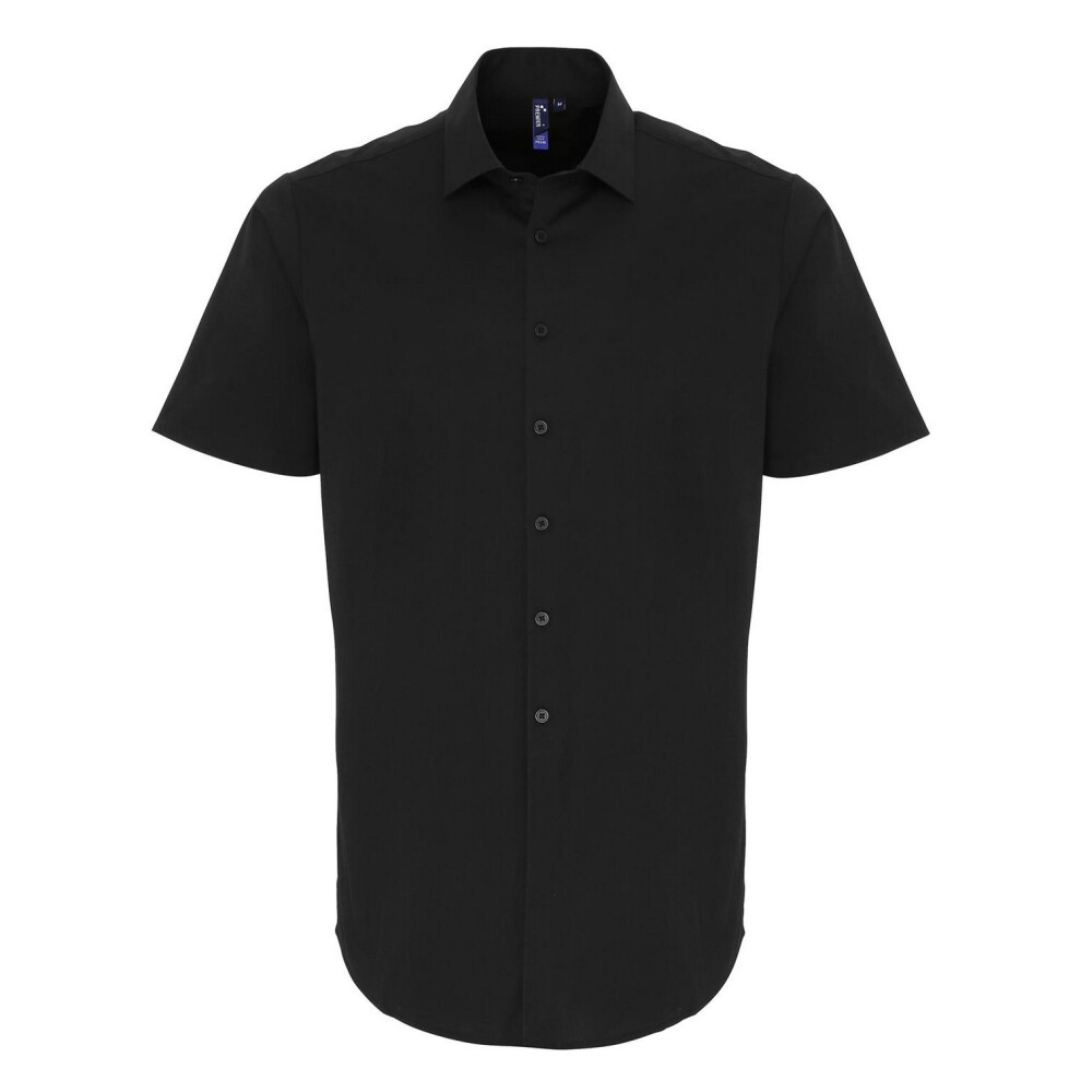 (5XL, Black) Premier Mens Poplin Stretch Short-Sleeved Shirt