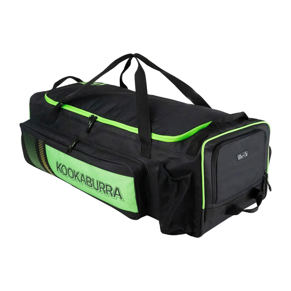 (One Size, Black/Neon Green) Kookaburra 2025 Pro 3500 Cricket Wheelie Duffle Bag