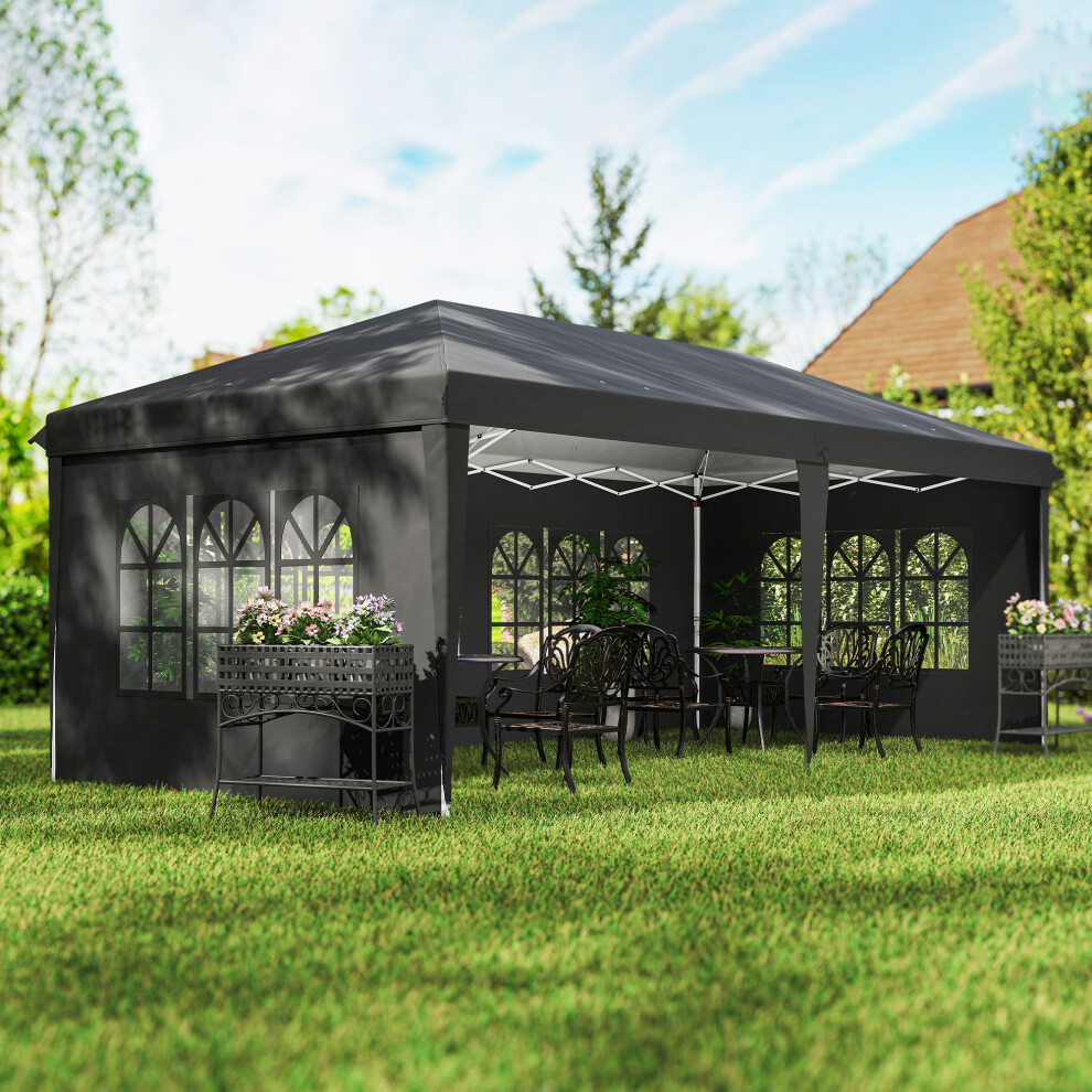 Outsunny 3 x 6m Heavy Duty Gazebo Marquee Party Tent with Storage Bag Black