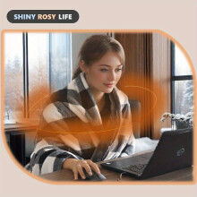 (Black white plaid) Shiny Rosy Life USB-Powered Electric Blanket - Soft Coral Fleece, 8-Heat Zones, No Batteries Needed