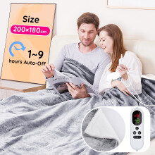 (Grey, 180 x 200 cm) Electric Heated Blanket Throw, Flannel Sherpa Fast Heating, 10 Heat Levels,LED Display