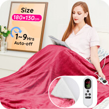 (Red, 130 x 180 cm) Electric Heated Blanket Throw, Flannel Sherpa Fast Heating, 10 Heat Levels,LED Display