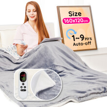 (Grey, 120 x 160 cm) Electric Heated Blanket Throw, Flannel Sherpa Fast Heating, 10 Heat Levels,LED Display