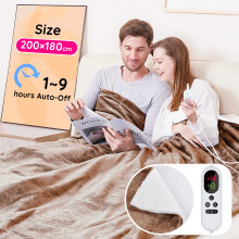 (Khaki, 180 x 200 cm) Electric Heated Blanket Throw, Flannel Sherpa Fast Heating, 10 Heat Levels,LED Display