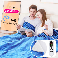 (Blue, 180 x 200 cm) Electric Heated Blanket Throw, Flannel Sherpa Fast Heating, 10 Heat Levels,LED Display