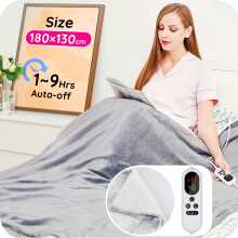 (Grey, 130 x 180 cm) Electric Heated Blanket Throw, Flannel Sherpa Fast Heating, 10 Heat Levels,LED Display