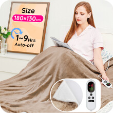 (Khaki, 130 x 180 cm) Electric Heated Blanket Throw, Flannel Sherpa Fast Heating, 10 Heat Levels,LED Display