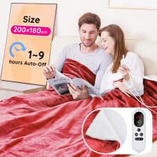 (Red, 180 x 200 cm) Electric Heated Blanket Throw, Flannel Sherpa Fast Heating, 10 Heat Levels,LED Display