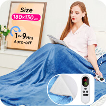 (Blue, 130 x 180 cm) Electric Heated Blanket Throw, Flannel Sherpa Fast Heating, 10 Heat Levels,LED Display
