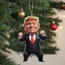 (2) 1pc Trump-Inspired Acrylic Christmas Decor Hanging Ornament for Car and Tree Perfect Holiday Gift Funny Cartoon Pendant