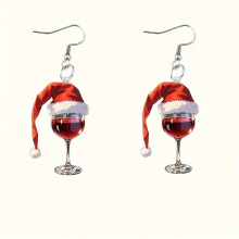 (1 Pair) Charming Acrylic Christmas Wine Glass Dangle Earrings - Festive Holiday Party Accessory