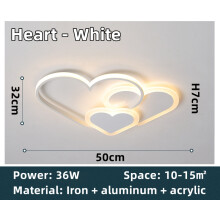 (Heart - White, AC 110-220V) Led Ceiling Lamp For Children Kid Girls Room Bedroom Study Cloud Ceiling Light Heart Shape Pink Child Kid Star Chandelier Light