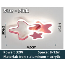 (Star-Pink, AC 110-220V) Led Ceiling Lamp For Children Kid Girls Room Bedroom Study Cloud Ceiling Light Heart Shape Pink Child Kid Star Chandelier Light