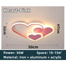 (Heart-Pink, AC 110-220V) Led Ceiling Lamp For Children Kid Girls Room Bedroom Study Cloud Ceiling Light Heart Shape Pink Child Kid Star Chandelier Light