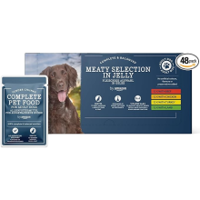 by Amazon Complete Food for Adult Dogs, Meat Selection In Jelly, 4.8 kg (48 Packs of 100g)