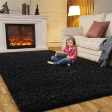 (Black (Large Area Rug) 160x230cm) Large Shaggy Rugs Non Slip Living Room Hallway Runner Fluffy Bedroom Carpet Mat