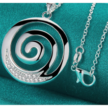 (O Chain, 55cm) 925 Sterling Silver AAA Zircon Round Spiral Pendant Necklace For Woman Man