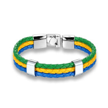 (Brazil) High Quality Country Flag Leather Bracelet for Men Women