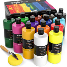 (14 colors 500ml) Nicpro 18 Colors Large Acrylic Paint Set, 8.45 oz./ 250 ml Artist Painting Supplies Bulk Non-Toxic For Multi Surface Canvas, Wood, Fabric...