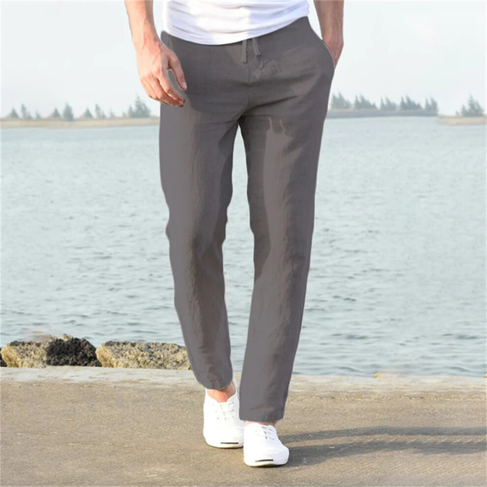 (GRAY, US XL 80-90 KG) Mens Cotton Linen Pants Autumn Breathable Linen Trousers-image-OPC-PGMZ8HR-NEW
