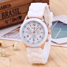 (White) Ladies Fashion Watch Womens Silicone Quartz Wristwatch