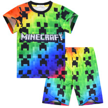 (As shown, 150 yards) Animation Cartoon Digital Print Medium-sized Children's Pullover Short-sleeved T-shirt + Pants Two-piece Set