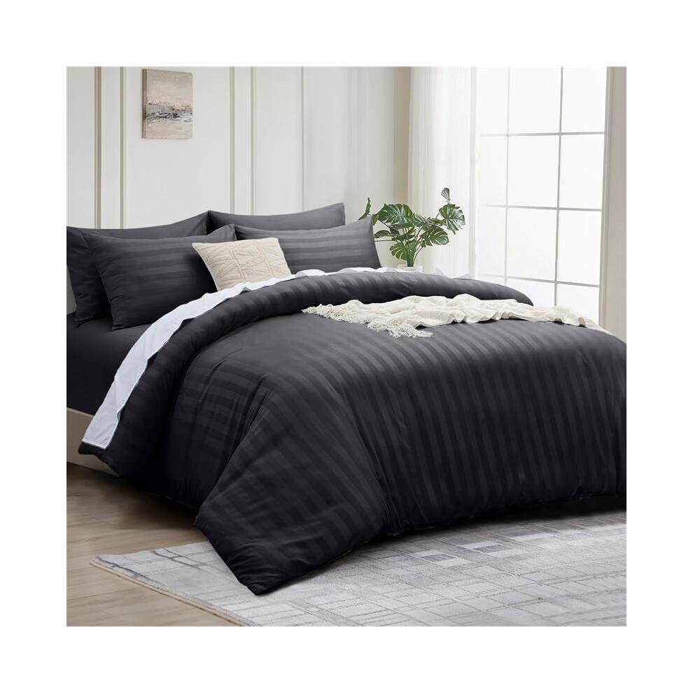 (Single ) Black Stripe Duvet Cover Luxury Egyptian Bedding Set