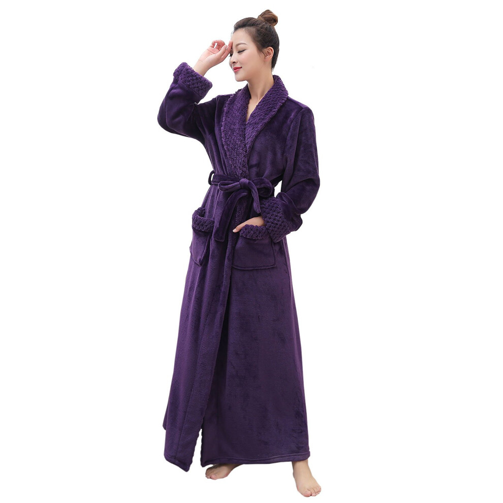 Peignoir long Hellomamma pour femme, en polaire douce et moelleuse, chemise de nuit, pyjama, v?tements de nuit, robe de chambre, violet
