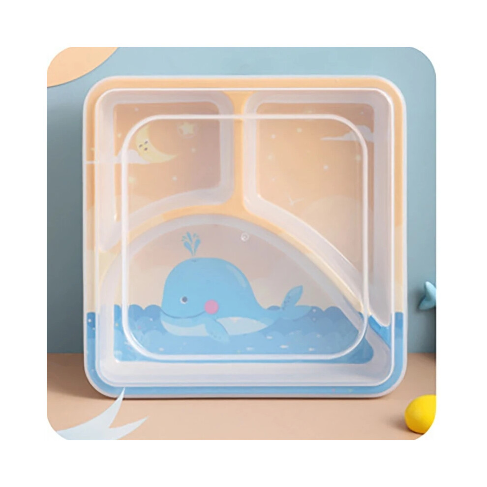 Closkye (Blue Whale) Cartoon Dinosaur Children's Tableware Utensil Bamboo Fiber Baby Grid Dinner Plate Square Baby Feeding Plate