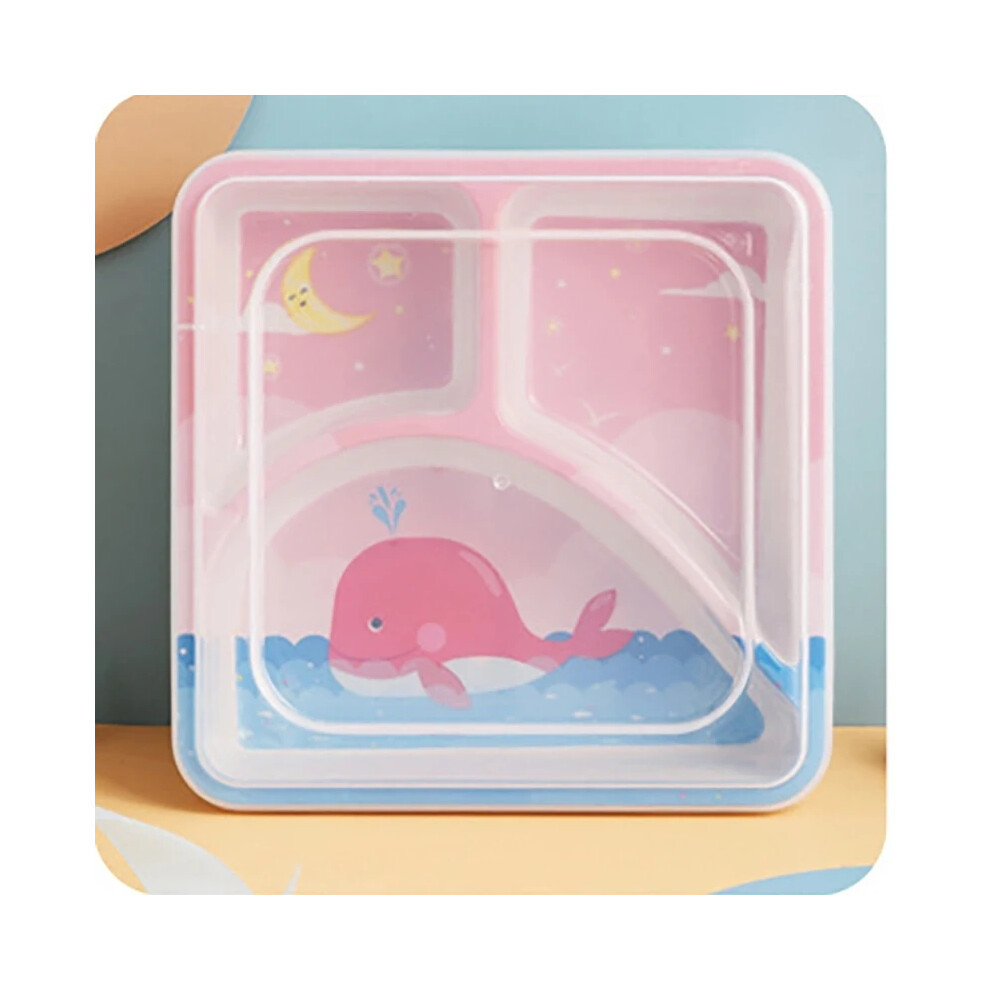 Closkye (Pink Whale) Cartoon Dinosaur Children's Tableware Utensil Bamboo Fiber Baby Grid Dinner Plate Square Baby Feeding Plate