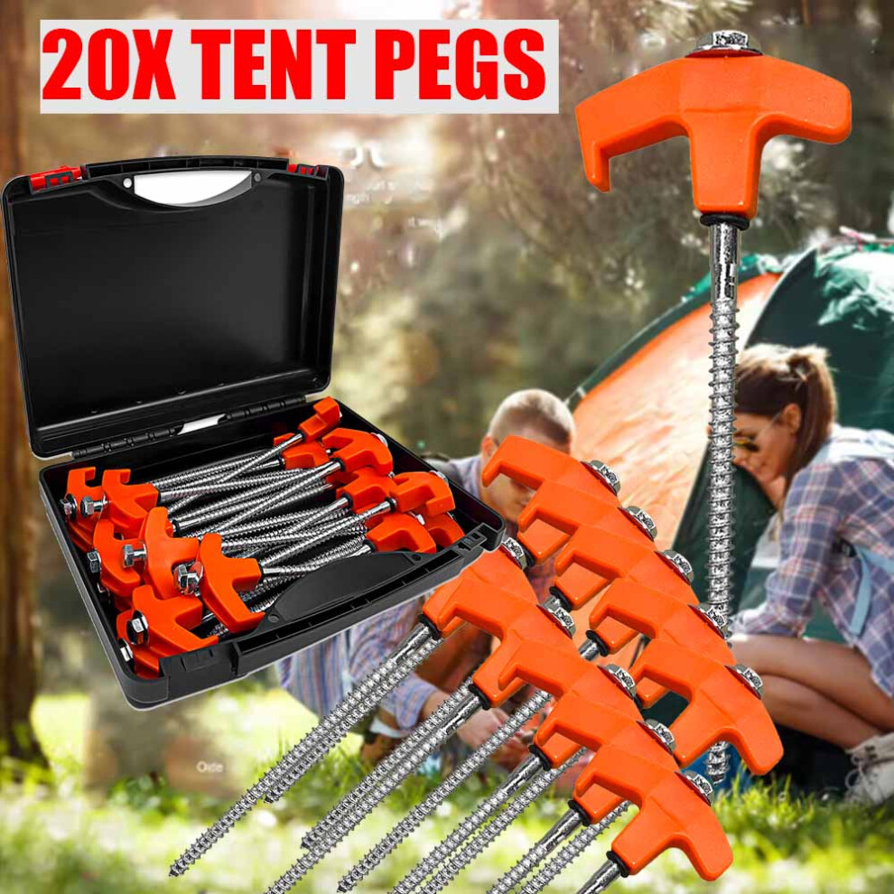 Unbarnded 20Pcs Screw In Tent Stakes Heavy Duty Tent Stakes Pegs With Adaptor