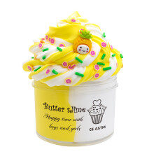(Yellow) 70ml Butter Fluffy Slime Kit Fruit Bicolor Slime Super Soft Non-Sticky and Scented for Kids Ideal Birthday Party Favor Gift