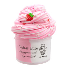 (Pink) 70ml Butter Fluffy Slime Kit Fruit Bicolor Slime Super Soft Non-Sticky and Scented for Kids Ideal Birthday Party Favor Gift