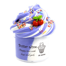 (Blue) 70ml Butter Fluffy Slime Kit Fruit Bicolor Slime Super Soft Non-Sticky and Scented for Kids Ideal Birthday Party Favor Gift