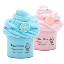 (2Pcs Kit) 70ml Scented Cookies Butter Slime Kit - Blue Pink Charms Slime Soft Fluffy Putty DIY Sludge Christmas Birthday Gift Toys