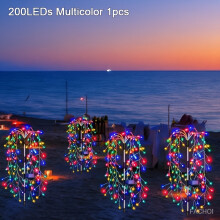 (Multicolor, 200led) Solar-Powered Fireworks Willow Branch Lights - High-Quality, IP65, 120-200 LEDs, 8 Lighting Modes, Solar Outdoor Lights