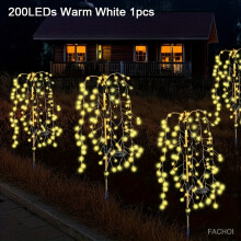 (Warm White, 200led) Solar-Powered Fireworks Willow Branch Lights - High-Quality, IP65, 120-200 LEDs, 8 Lighting Modes, Solar Outdoor Lights