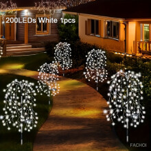 (White, 200led) Solar-Powered Fireworks Willow Branch Lights - High-Quality, IP65, 120-200 LEDs, 8 Lighting Modes, Solar Outdoor Lights
