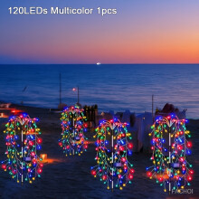 (Multicolor, 120led) Solar-Powered Fireworks Willow Branch Lights - High-Quality, IP65, 120-200 LEDs, 8 Lighting Modes, Solar Outdoor Lights