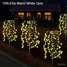 (Warm White, 120led) Solar-Powered Fireworks Willow Branch Lights - High-Quality, IP65, 120-200 LEDs, 8 Lighting Modes, Solar Outdoor Lights
