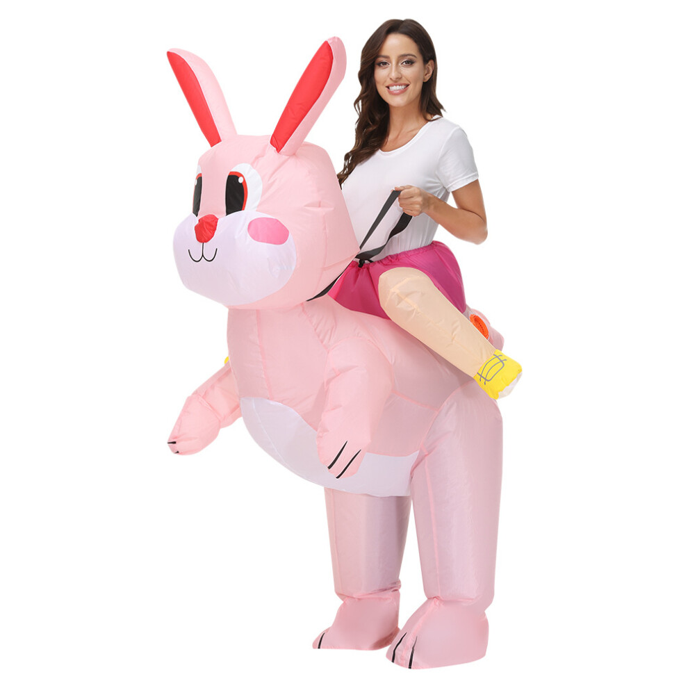 Closkye (Riding A Little Rabbit, Adult 160-190Cm) Halloween Dinosaur Inflatable Clothing Cross-Border Flamingo Rabbit Funny Inflatable Doll Costume White