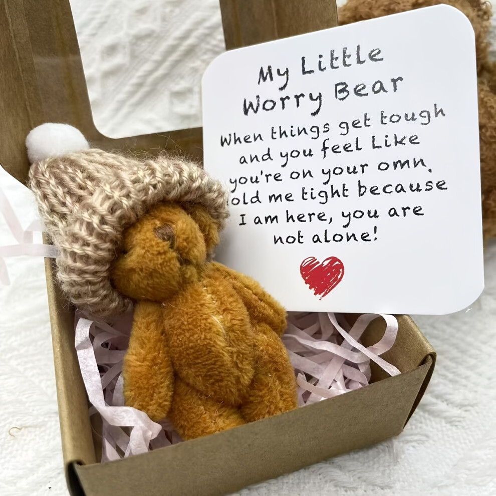 Closkye (Yellow) [Pocket-Sized Worry Bear Gift] 1Pc My Little Worry Bear Miniature Gift Box With Encouraging Card - Pocket-Sized Bear Hug Keepsake Yellow