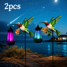 (2pcs Colorful Palace Lanterns) colorful solar powered hummingbird lanterns, beautiful solar garden decoration lights, hanging green hummingbird decoration lights