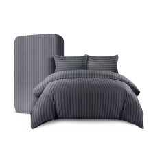 (Double Duvet Quilt Cover Set) Grey Duvet Cover With Pillowcases & Fitted Sheets