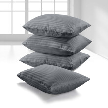 (4 Stripe Pillowcase) Grey Duvet Cover With Pillowcases & Fitted Sheets