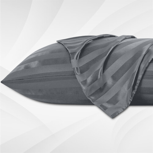 (4 Stripe Pillowcase) Grey Duvet Cover With Pillowcases & Fitted Sheets 2