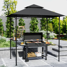 Outsunny 8' x 5' Grill Gazebo, Double Tiered Outdoor BBQ Shelter, Dark Grey